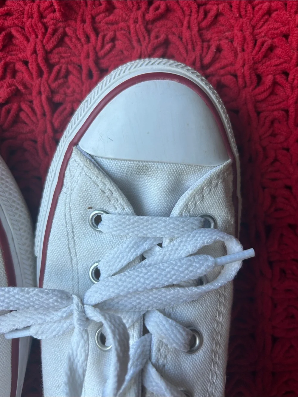 Converse Kids White Canvas Low Top Sneakers with Red Trim